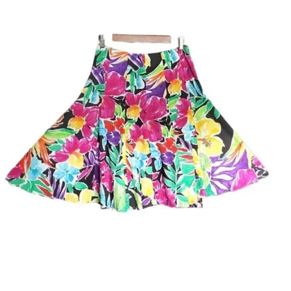 Lauren Ralph Lauren Floral A-Line Skirt in Black, Pink, Yellow, Green, Purple